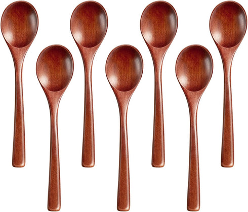 7 Pcs Wooden Spoons for Eating, Small Serving Spoon for Honey, Tea,