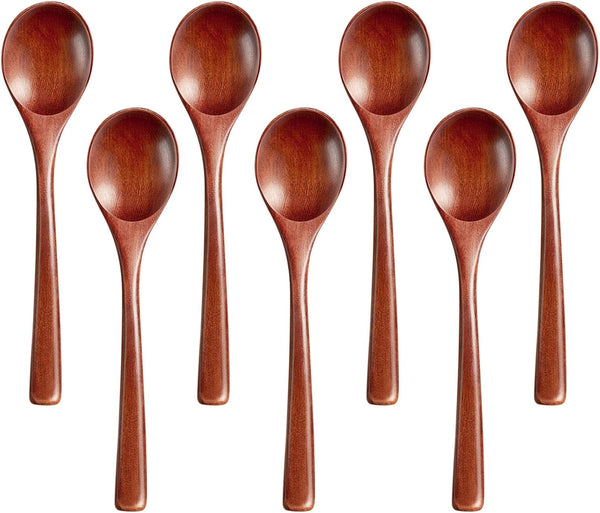7 Pcs Wooden Spoons for Eating, Small Serving Spoon for Honey, Tea,