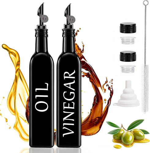 EJGIEGSO Set 2, 17oz/500ml Oil and Vinegar Dispenser of Extra Thick Glass Oil & Vinegar Cruet with Stainless Steel