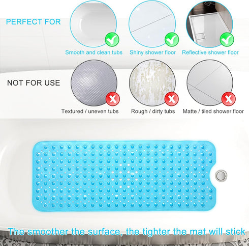 40 16 Inch 200 Upgrade Baby Bath Mat Non Slip Extra Long Bathtub Mat for Kids X - Eco Friendly Bath Tub Mat with Big