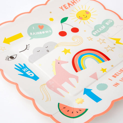 Meri Meri Rainbow & Unicorn Plates - Small Birthday Party Decorations