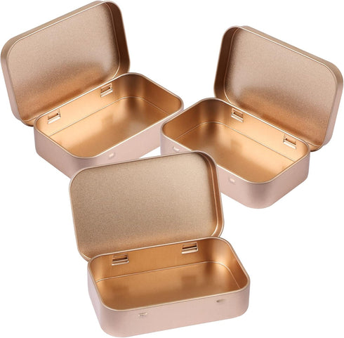 3 Pack Metal Rectangular Hinged Tins Box, Mini Portable Empty Craft Containers for Home Outdoors