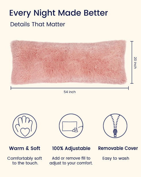 ZonLi Fluffy Body Pillow, Full Body Pillows for Adults, Long Pillow for Sleeping with Removable Cover and Adjustable