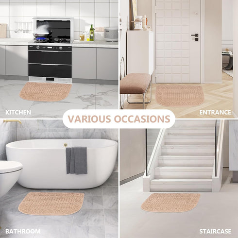 VANZAVANZU Half Round Kitchen Rug, Anti-Fatigue Non-Slip Mat, Machine Washable 27" x 18" (Beige)