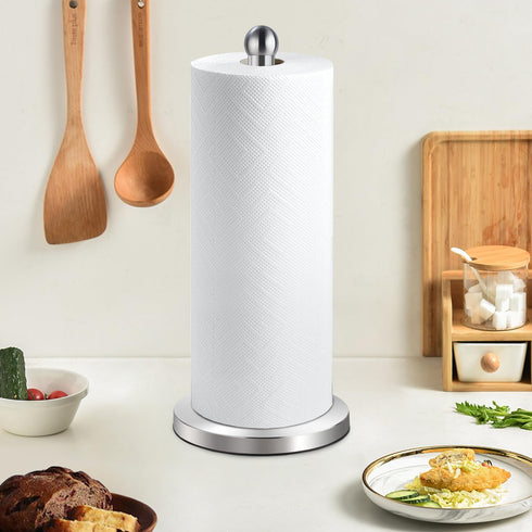 DAWNER Paper Towel Holder Countertop with Weighted Suction Cup Base, Stainless Steel Freestanding Holder for Kitchen