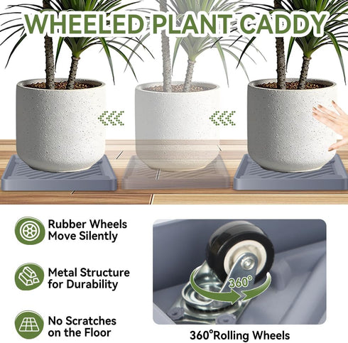 UoeRing 2 Pack-Square 12 Inch $9.9 Plant Caddy with Hidden Wheels Heavy Duty Rolling Plant Stands Indoor Outdoor Plant