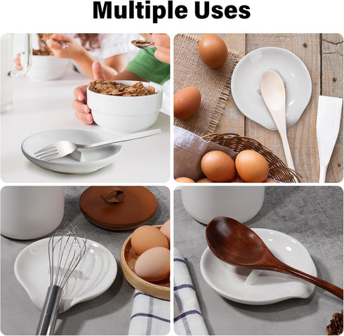 Egg Cracker & Spoon Holder - Ceramic Spoon Rest for Kitchen, Heat Resistant Utensil Rest for Countertop, Blue