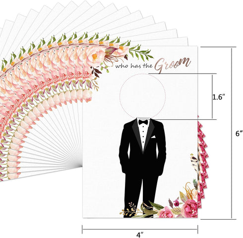 Floral Bridal Shower Games - Who Has The Groom Scratch Off Cards for 48 Guests, Rose Gold White