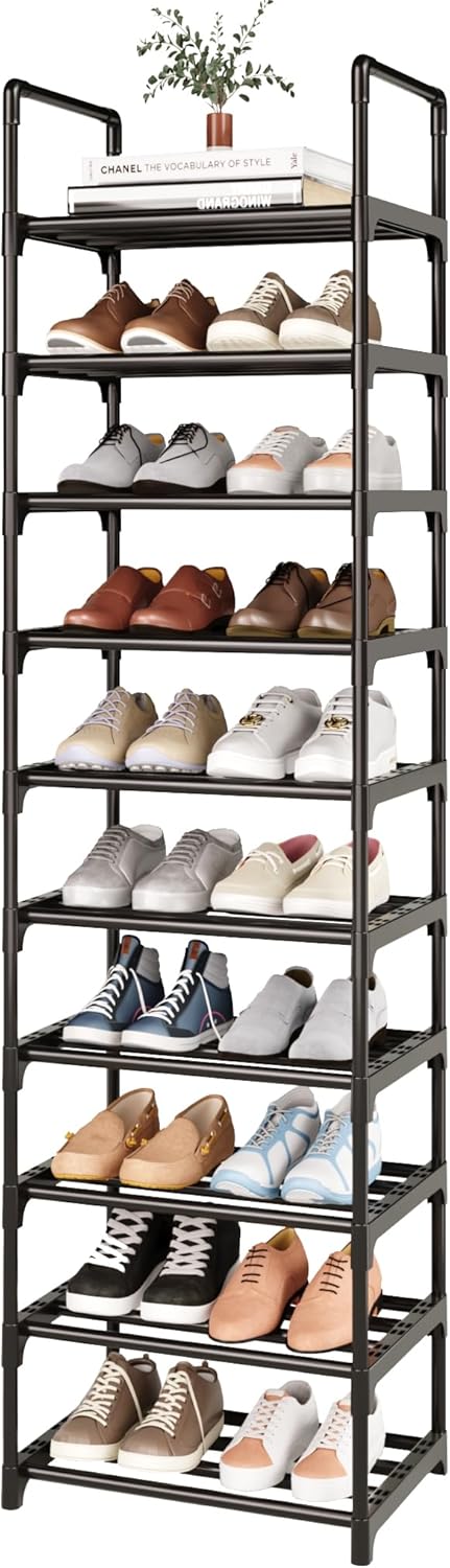 COAPUKT 10 Tier Tall Shoe Rack Organizer 20-25 Pairs Shoe Tower Shelf,Metal Shoe