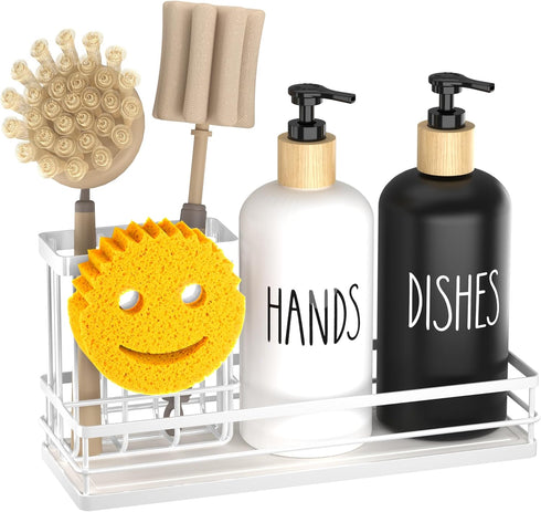 Set, 16OZ Set, Moforoco Kitchen Dish Soap Dispenser Glass Bottle, Hand and Dish Soap Dispenser Instant Dry Tray