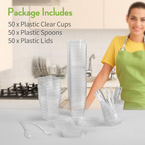 FIFWVGP 50 Pack 5 oz Plastic Dessert Cups With Lids and Spoons, Yogurt Parfait Appetizer Cups for Party, Mini Dessert
