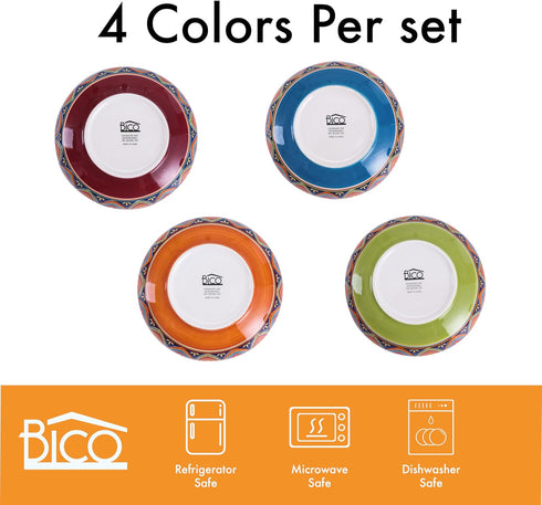 Bico Tunisian Ceramic Dinner Bowls, Set of 4, 35oz, Microwave & Dishwasher Safe
