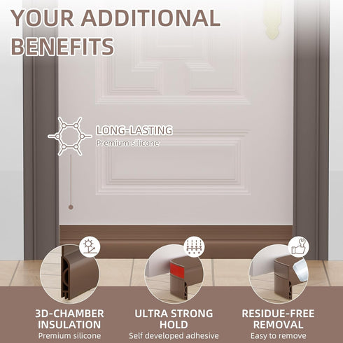 Door Draft Stopper, Weather Stripping Seal for Door Insulation, Under Door Gap Filler (78", Brown)