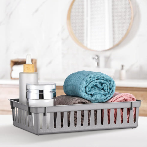 Wenqik Set of 12 Plastic Baskets for Organizing, 10.24 x 6.5 x 2.36 Inch Rectangular Trays for Desk Organization (Grey)