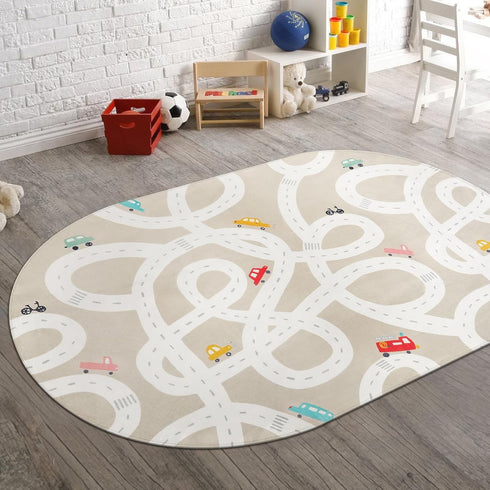 STARUIA Large Kids Rug for Playroom, 4'x6' Washable Road Rug for Nursery,