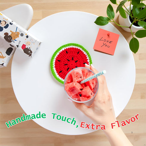 Set 4, Drink Coasters of Cute Crochet Fruit Coaster Gifts for Women, Funny Coffee Table Decor and Housewarming Gift