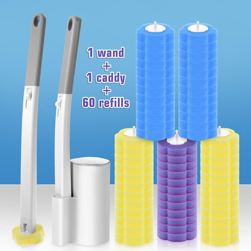 wutfuooo 60pcs Set Disposable Toilet Brush Cleaning System with Refills Pads Replacement Heads, Toilet Cleaning Stick