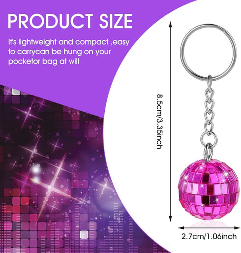 12 Pieces Disco Ball Keychain Party Favors, 70s Silver Mirror Ball Keychain Set for Halloween Christmas Party