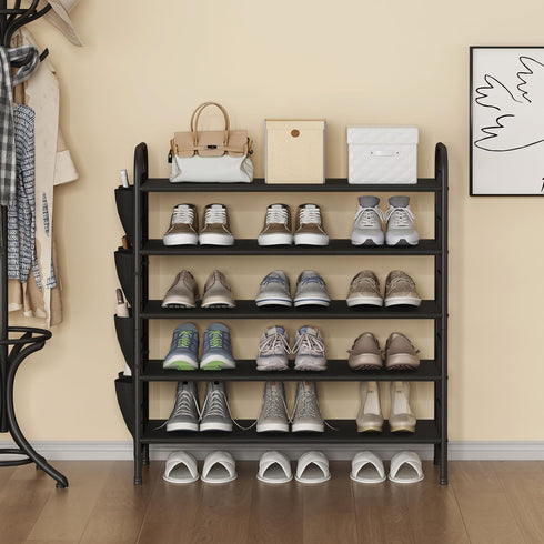 5 Closet SUOERNUO Shoe Rack Storage Organizer Tier Free Standing Metal Shoe Shelf Compact Shoe Organizer with Side Bag