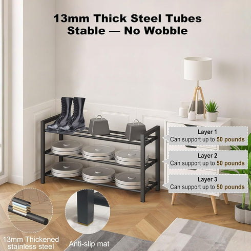 3-Tier Closet, Detsuk Expandable Shoe Rack Adjustable Heavy-Duty Metal Shoe Organizer Shelf for Entryway, Mudroom