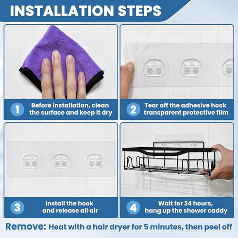 Jxztiecy 2 Pack Shower Caddy Adhesive Replacement, Shower Shelf Strong Adhesive Hooks, No Drilling, Transparent