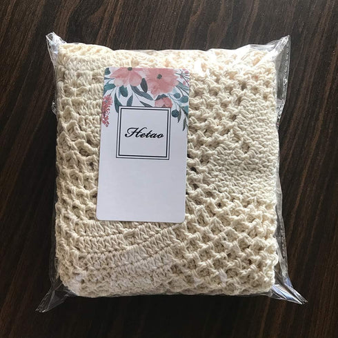 Hetao 100% 35 Inch Cotton Handmade Crochet Round Tablecloth Doilies Lace Table Covers,Beige