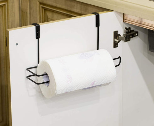 Basicwise Hanging Paper Towel Holder Over-The-Cabinet Door Organizer Rack Space-Saving Kitchen and Under-Sink Storage