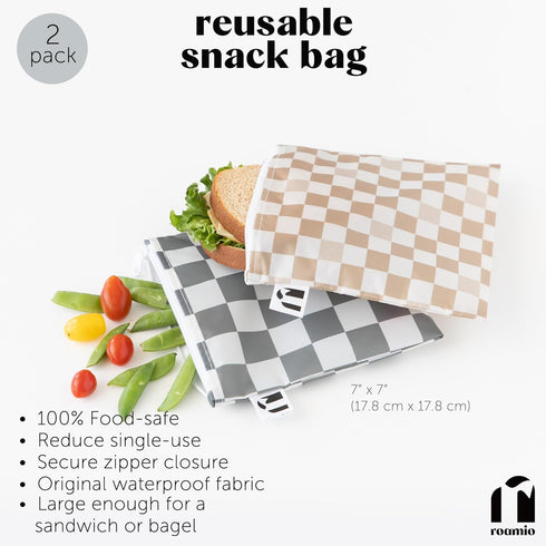 2-pk Bumkins Roamio Reusable Sandwich and Snack Bags, for Kids School Lunch and for Adults Portion, Washable Fabric