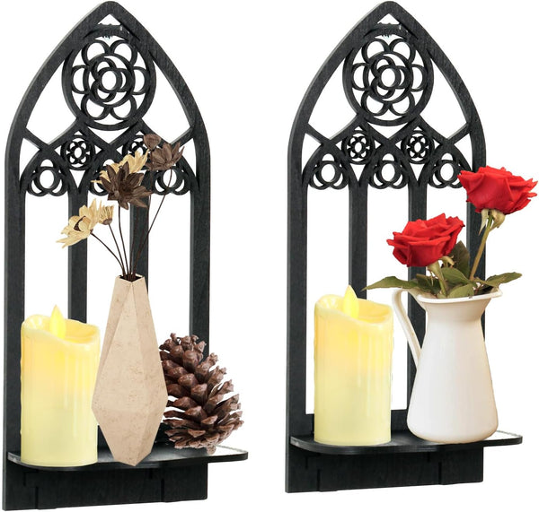 Zzbakress 2 Pcs Gothic Sconces Wall Decor - Black Goth Arched Church Wall