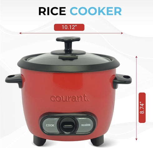 8-Cup Courant Rice Cooker (Cooked), Removable Non-Stick Bowl, One Touch Rice Cooker, Red