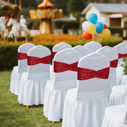 Poise3EHome Red Sequin Chair Sashes, Folding Chair Covers Bow for Wedding Party Reception Decorations, 10 PCS