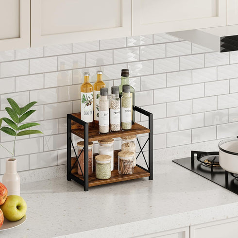 Giikin Countertop Shelf Organizer, 2 Tier Kitchen Spice Rack Organizer for Countertop, Wood Coffee Counter Shelf Organizer for Home (Brown, S) by Giikin
