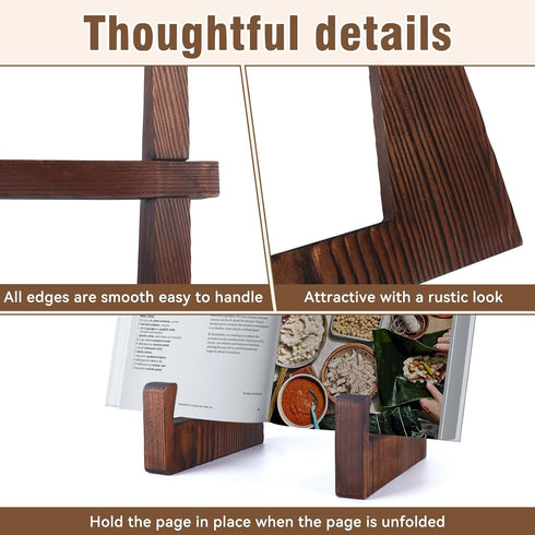 Cookbook Stand for Kitchen - 8.8 Inch Wooden Holder for Kitchen Counter, Multifunctional Rustic Brown Recipe Book Stand.