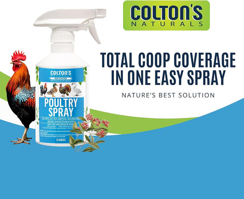 32 oz Coltons Naturals Poultry Spray for Chickens Helps with Mites, Lice, Fleas & Scaly Leg Safe for Coops, Birds