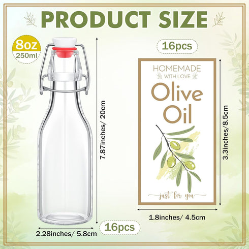 Havawish 16 8 oz Pcs Homemade Olive Oil Swing Top Glass Bottles Clear Flip Top Bottles with Airtight Lids Labels