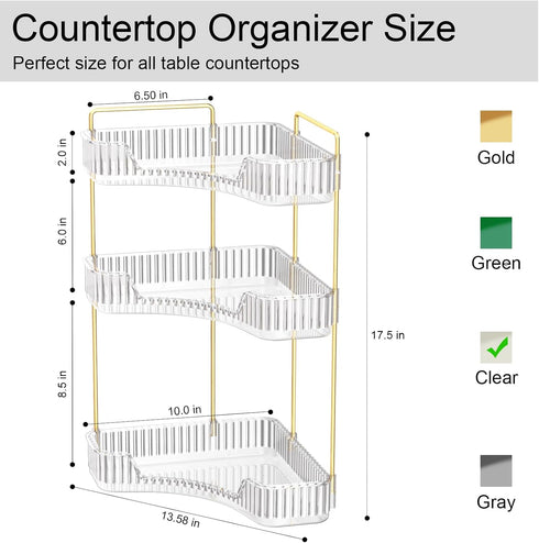 3-Tier Counter Countertop, Countertop GTI Corner Bathroom Organizer, Large Capacity Makeup Organizer Perfume Cosmetics