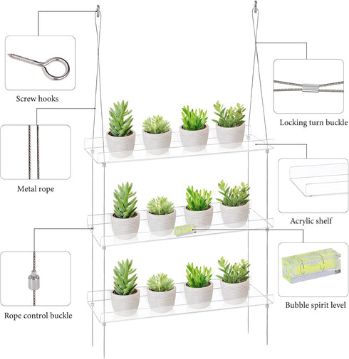 3-Tier Sumerflos Acrylic Window Boxes Plant Shelves for Windows, Acrylic Hanging Window Plant Shelves, Indoor Windows