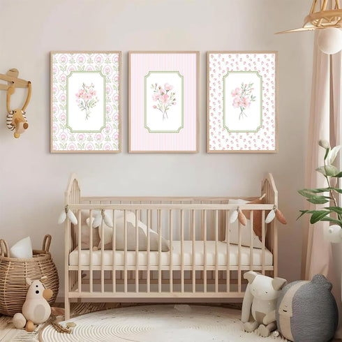 Pouydmi 12x16 Inch 3Pcs Pink Floral Wall Art Nursery Flower Canvas Wall Decor Baby Girl Wildflower Pictures Aesthetic