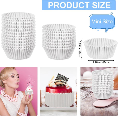 1000 Count Cupcake Liners for Baking Liners Paper Cupcake Wrappers Bulk Cup Cake Cases Muffin Baking Paper Cups for Candy Cooking (White,1.18 x 0.79 Inch- Mini Size) by Zonon