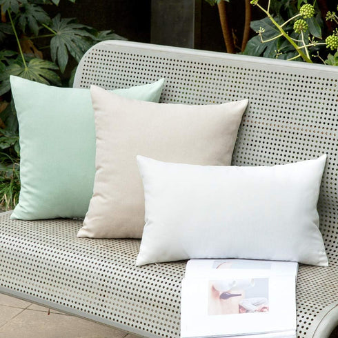 MIULEE Decorative Outdoor Throw Pillow Covers, 2 Pack Solid Waterproof Faux Linen Cushion Cases 18x18 Inch Beige