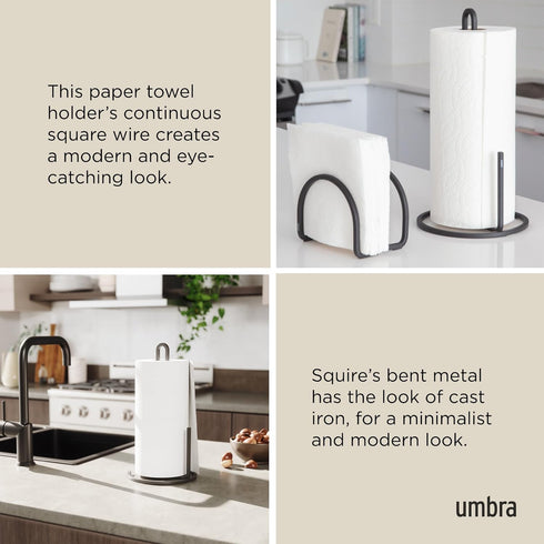 Umbra Squire Free-Standing Paper Towel Holder for Kitchen or Bathroom, Modern Metal Design Looks Like Cast Iron, Black