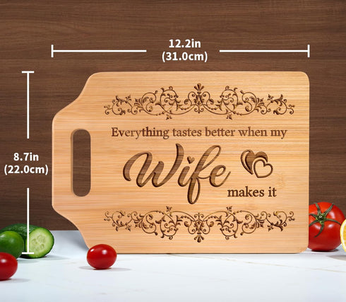 Wife Birthday Gift Ideas, Kitchen Gifts for Wife her Wedding Anniversary - Engraved Bamboo Cutting Board 12.3"L x 8.7"W x 0.4"Th - Wife Gifts from Husband
