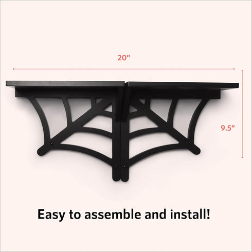2 BELL BOOK AND CANDLE PC Spider Web Floating Shelves - Hang Separately or Together - Spooky Gothic Decor - Goth