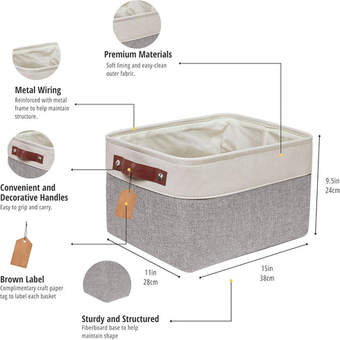 DECOMOMO Storage Bins - Fabric Storage Baskets for Organizing Closet Shelf, Large Linen Bins with Handles, 3 Pack