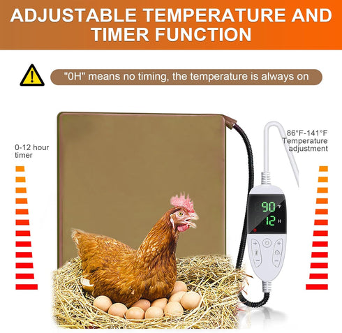 15.7 23.6 inch Chicken Heating Pad Chick Brooder Pad Poultry Heated Mat Adjustable Digital Thermostat Brood Heater