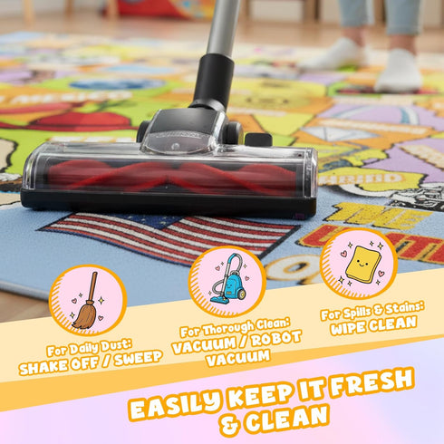 J Rombol 4x6, Educational USA Map Area Rug Playroom Bedroom Classroom Rug for Kids, Stain Resistant Toddler Baby