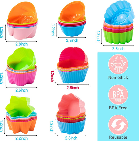 R HORSE 42 Pack Silicone Cupcake Molds Multi Flower-Shaped Baking Cups Non-Stick Cupcake Wrappers Holders Washable Cake Cups Liners Mold for Pan Oven Microwave Dishwasher by R HORSE