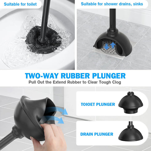 Toilet Plunger and Brush Set, Silicone Bowl Brush and Heavy Duty Toilet Plunger with Ventilated Holder