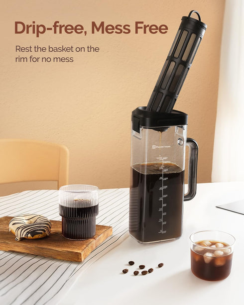 64oz 350 100% Maestri House Compact Cold Brew Coffee Maker, Iced Tea and Coffee Maker Brewer Space Saving Tritan