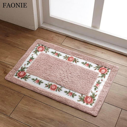 Pretty Floral Rural Style Romantic Rose Flower Rug, Soft Non-Slip Shaggy Area Bath Mat for Bathroom Living Room